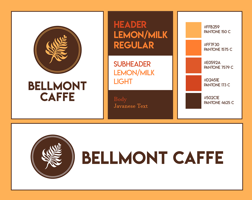 Color palette and typography for Bellmont Caffe, a local coffee shop.