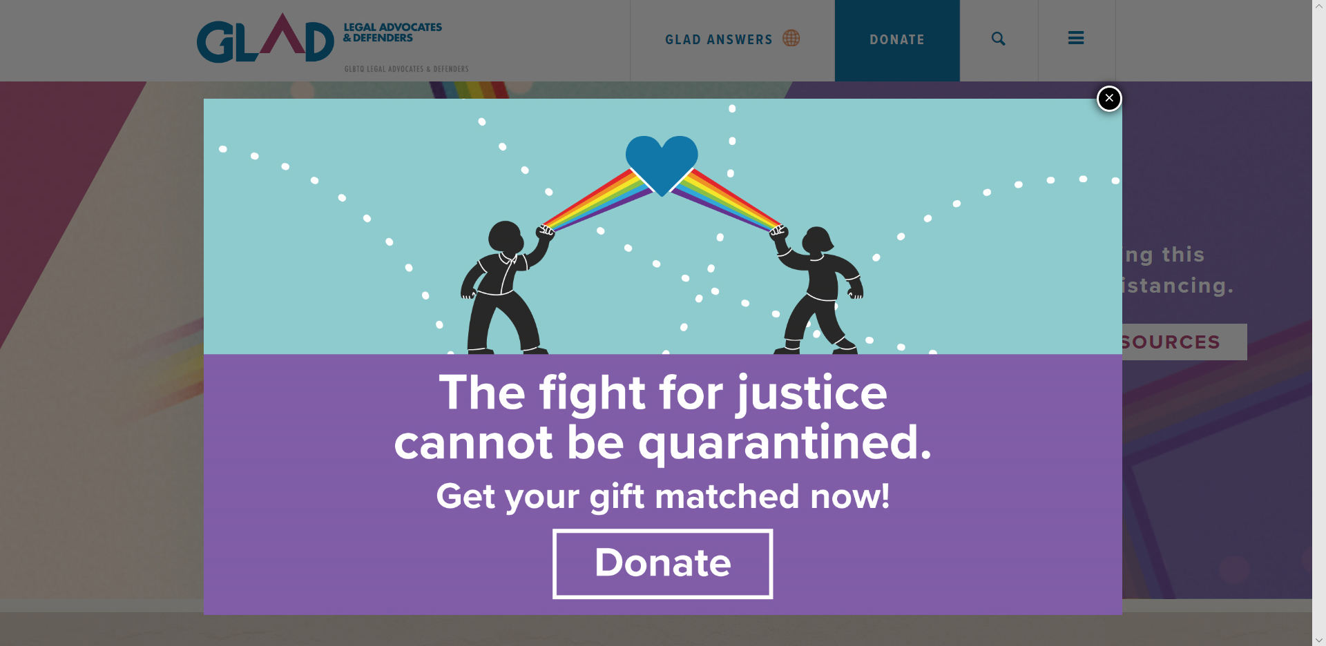 Website graphics for a fundraising campaign for GLBTQ Legal Advocates and Defenders (GLAD).